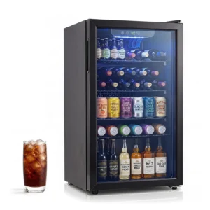 Gymax 120 Can Beverage Refrigerator Beer Wine Soda Drink Cooler Mini Fridge Glass Door