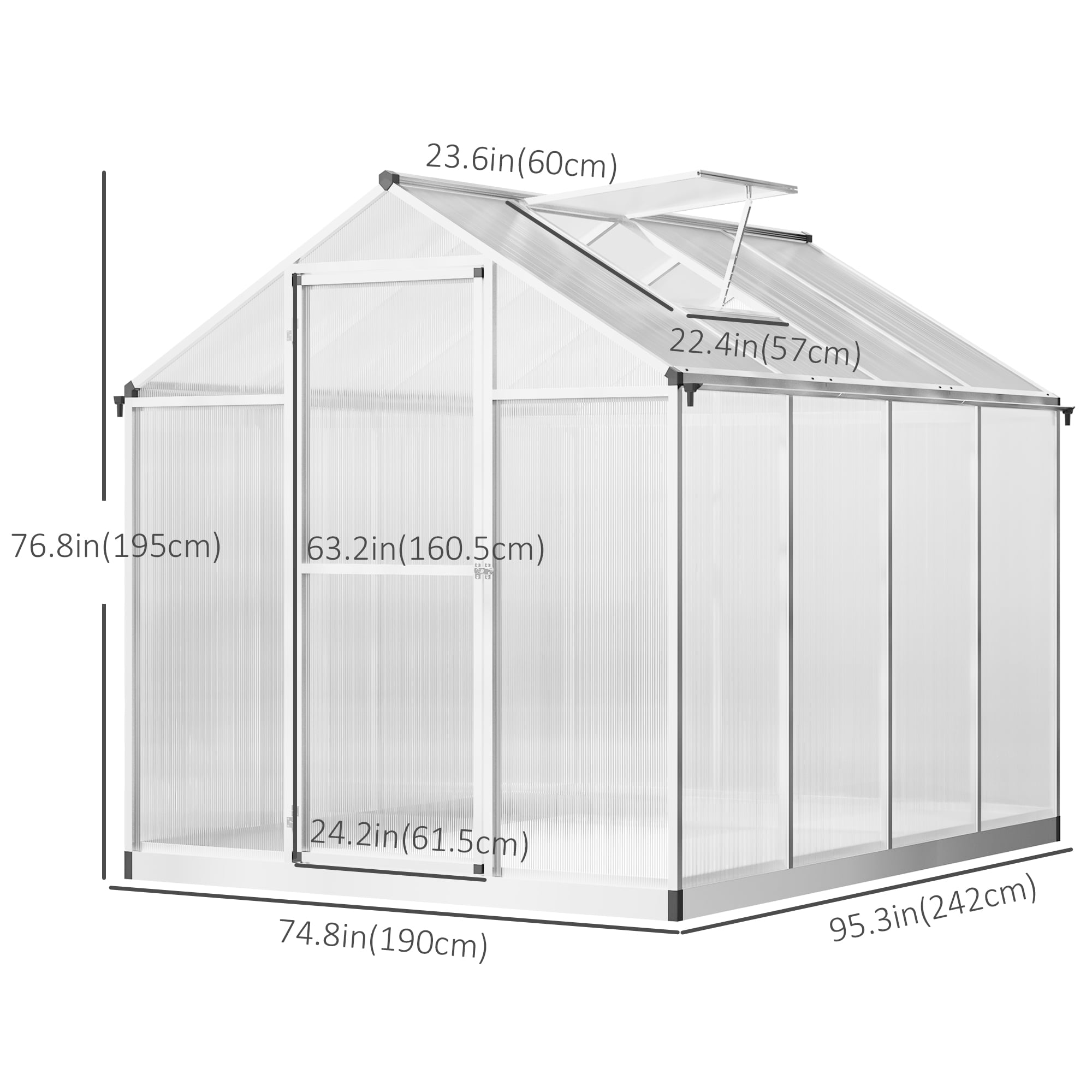 Outsunny Walk-in Garden Greenhouse Polycarbonate Panels Plants Flower Growth Shed Cold Frame Outdoor Portable Warm House Aluminum Frame