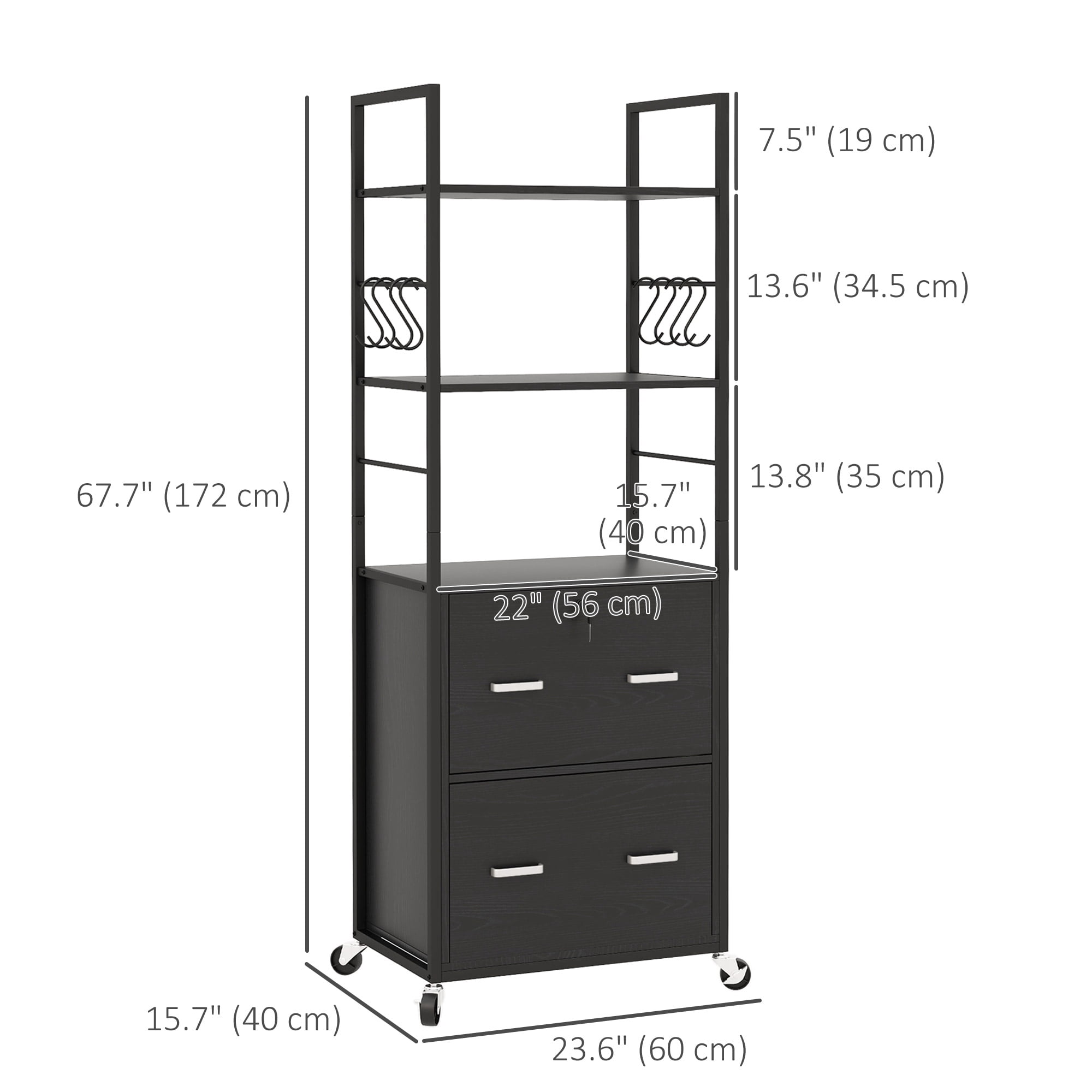 Vinsetto 2 Drawer File Cabinet with Lock, Adjustable Hanging Bar, Black