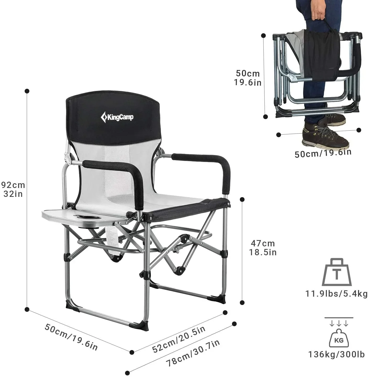 KingCamp 2 Pack Camping Chair Clearance Heavy Duty Folding Mesh with Handle and Side Table for Adult, Black