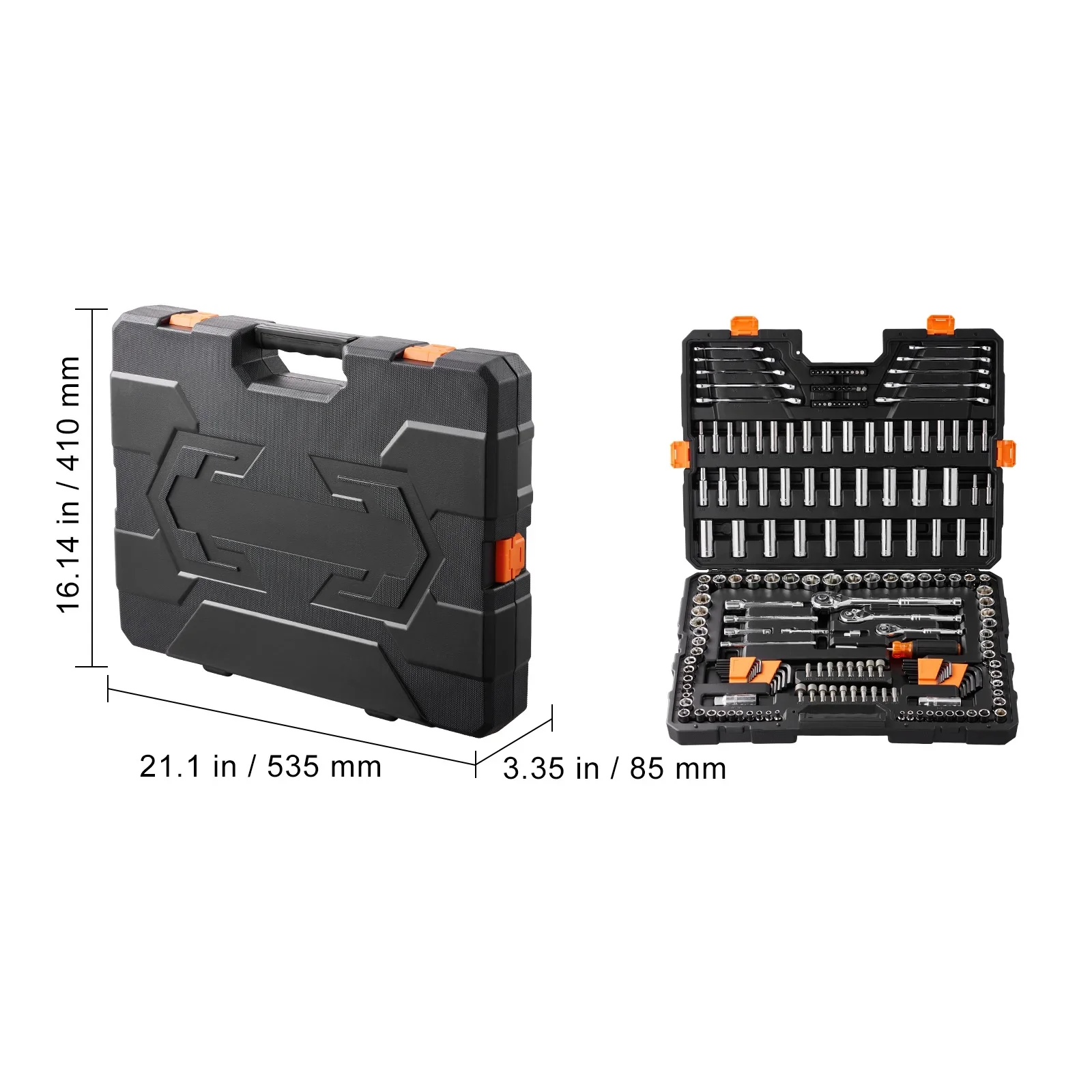 KFFKFF Mechanics Tool Set and Socket Set, 1/4" and 3/8" Drive Deep & Standard Sockets, 205 Piece SAE and Metric Mechanic Tool Kit with Bits, Combination Wrench, Hex Wrenches, Accessories