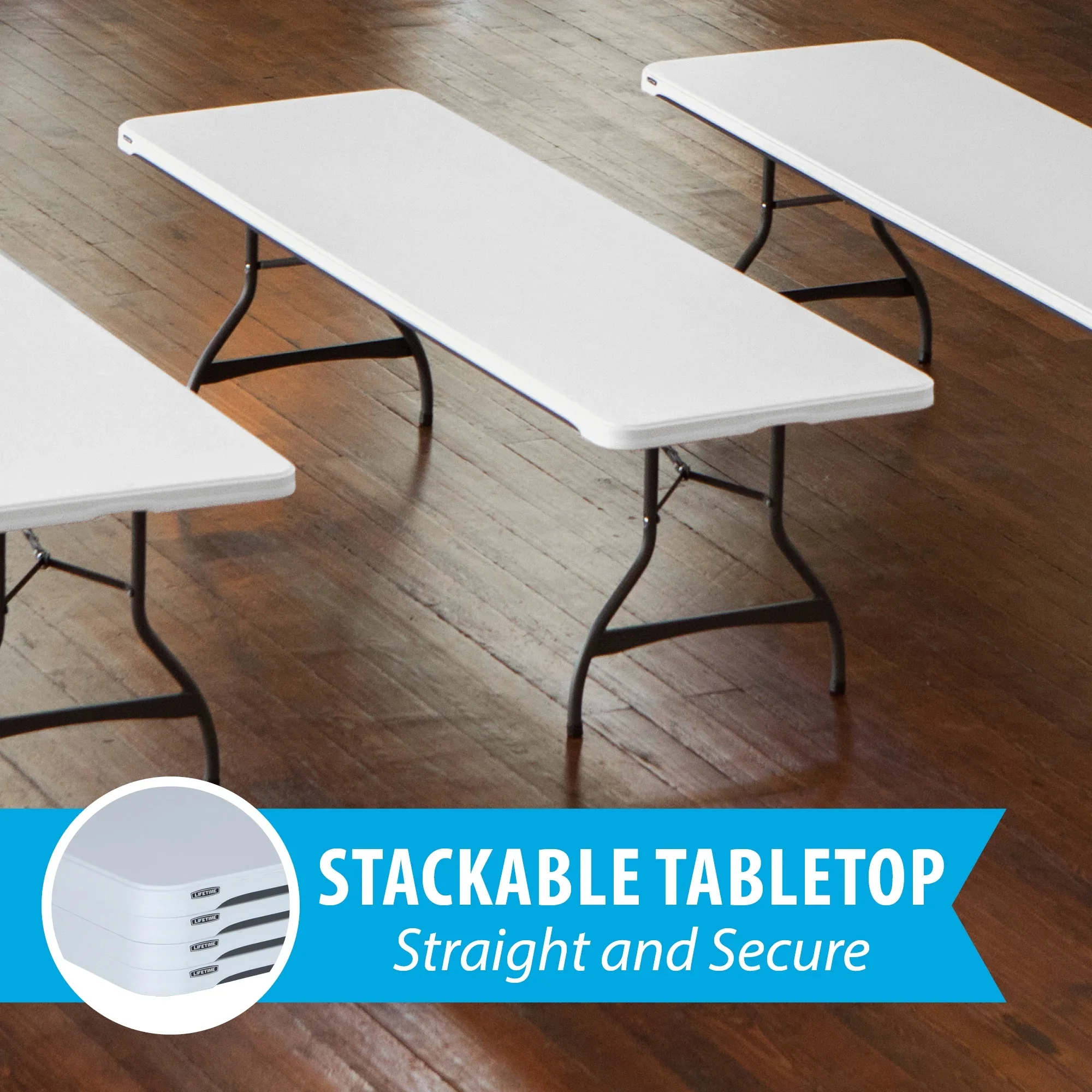 Lifetime 8 Foot Rectangle Folding Table, Indoor/Outdoor Commercial Grade, White Granite, Set of 4 (80344)