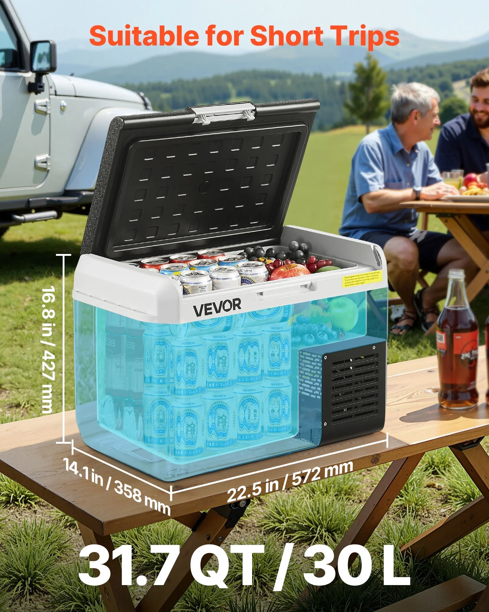 VEVOR 12 Volt Car Refrigerator, 31.7QT/30L Car Fridge, Portable Electric Cooler with -4-H~68-H Adjustable Temperature, 12/24V DC and 100- 240V AC Compressor Freezer for Outdoor, Camping, Travel, RV