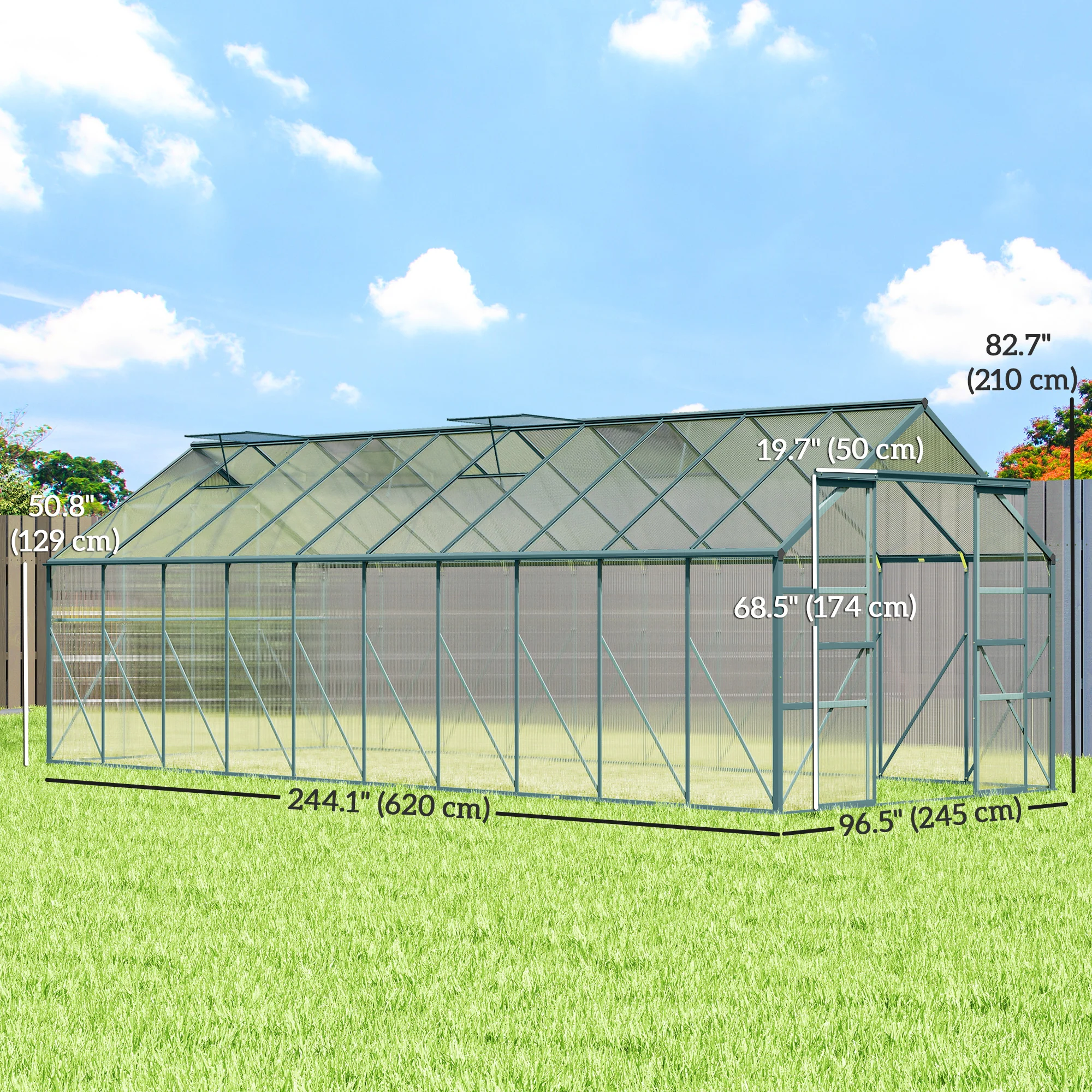 Outsunny Greenhouse Polycarbonate Greenhouse with Rain Gutter, Green