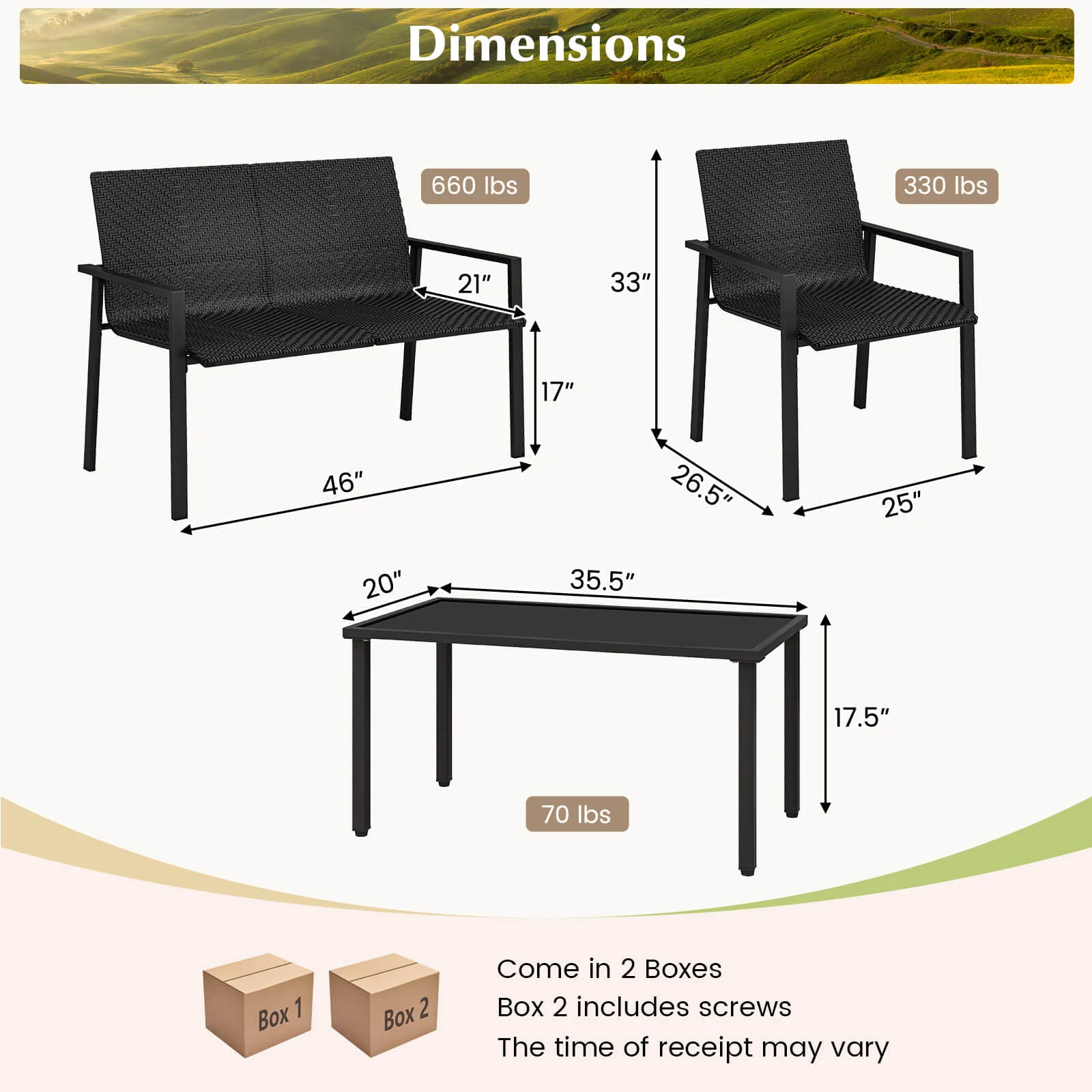 Costway 4 PCS Outdoor Wicker Patio Furniture Set w/ Heavy-Duty Galvanized Metal Frame Black