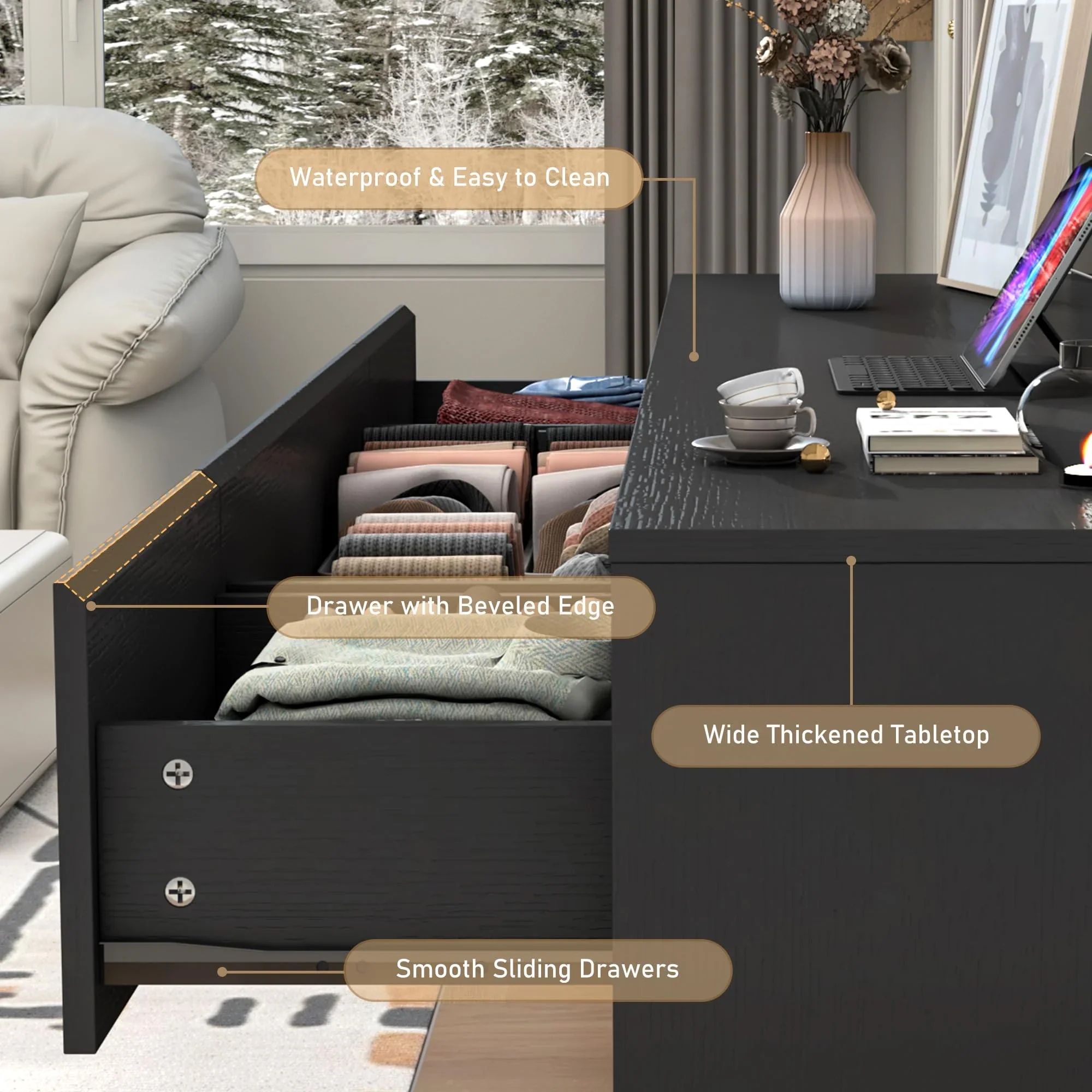 ChVans Black 9 Drawers Dresser with Charging Station, 63" Long Modern Dresser with 9 Drawers for Bedroom, Large Wood Chest of Drawers Handle Free, Dresser for Bedroom, Living Room, Hallway