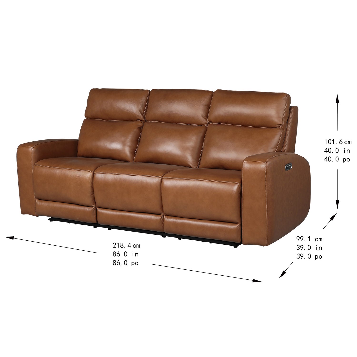 NiceLink Marlowe Top Grain Leather Power Sofa with Lumbar Support