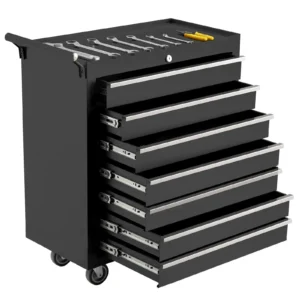 Kojooin Rolling Tool Chest, 4-Drawers Metal Tool Box Organizer w/Auto Locking System & Lockable Wheels, Sliding Drawers, Detachable Top, Tool Storage Cabinet for Garage Workshop, Black