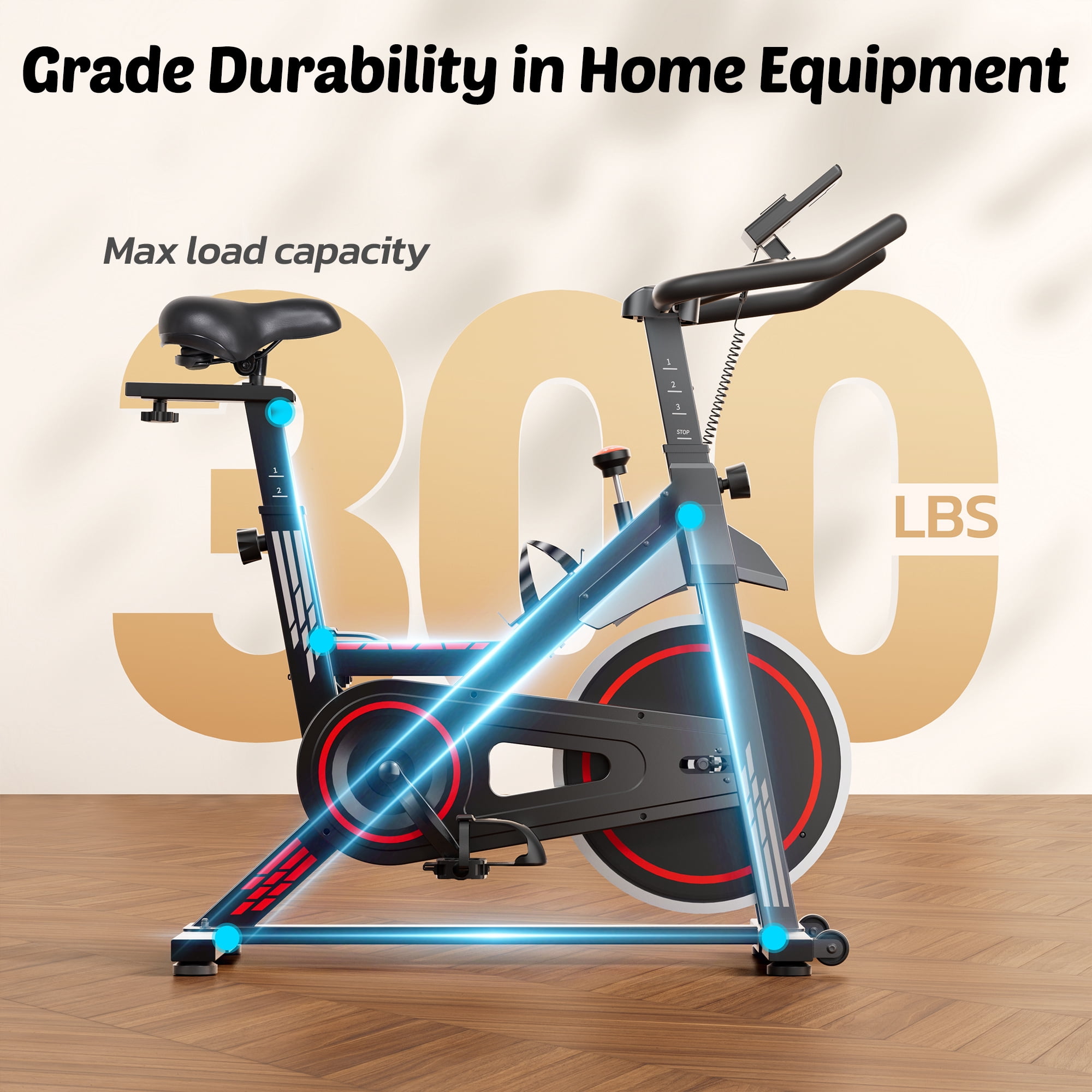 Naipo Stationary Exercise Bike Indoor Cycling Bike with 300lbs& Big Seat Cushion Home Cardio Fitness Equipment for Leg Workouts and Indoor Training