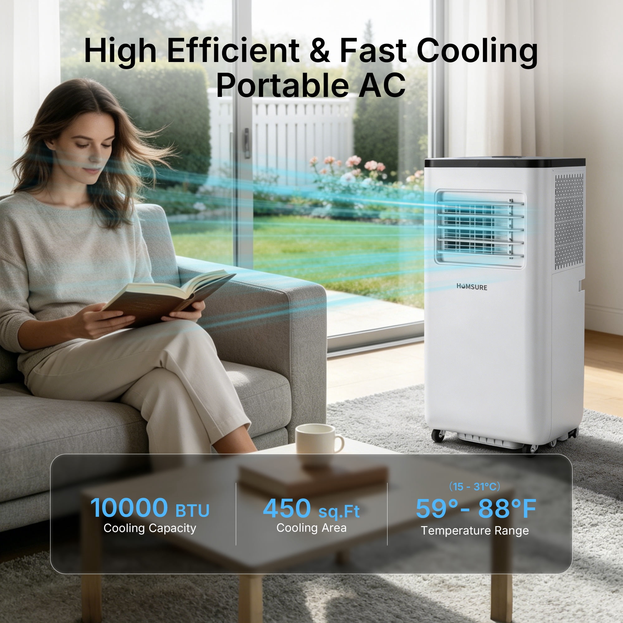 HUMSURE 10000BTU Portable Air Conditioners 5-IN-1 Room Air Conditioning, Portable AC Unit with Remote Control, Cooling, Dry, Automatic, Sleep Mode