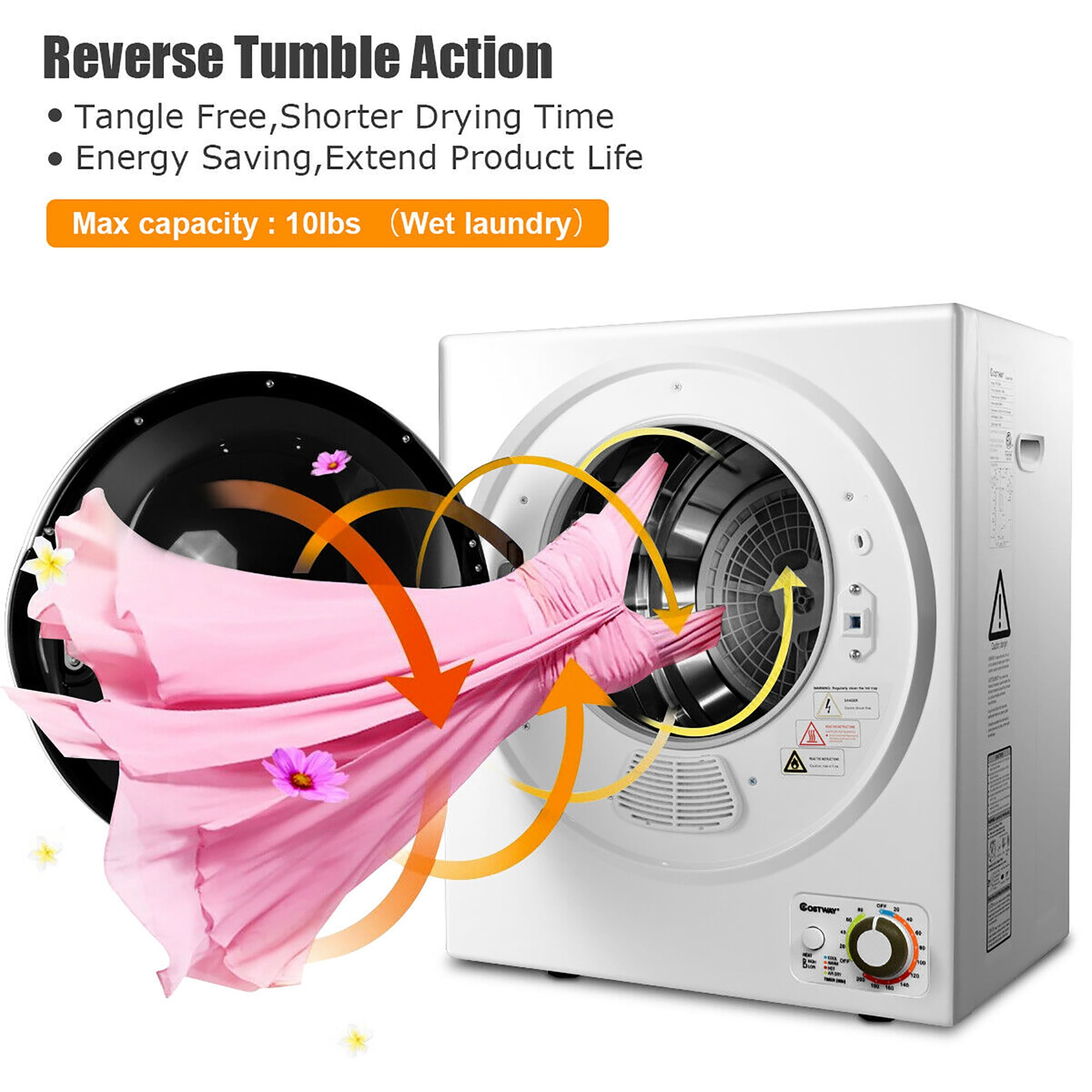 Costway Electric Tumble Compact Cloth Dryer Stainless Steel Wall Mounted 1.5 cu .ft