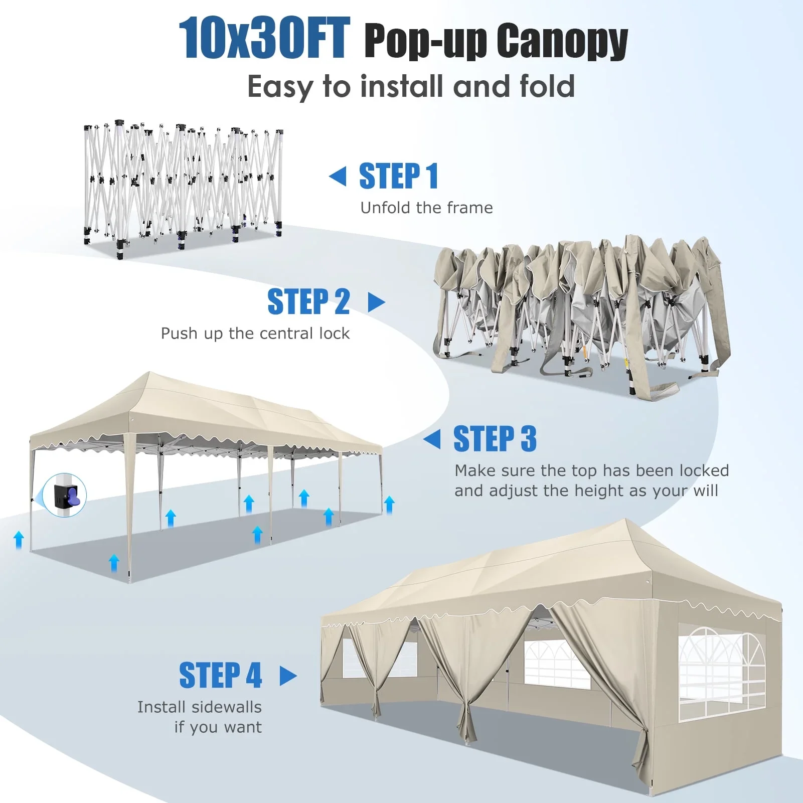 COBIZI 10X20 Pop up Canopy Tent with 6 Removable Side Walls Heavy Duty,Waterproof Adjustable Outdoor Event Party tent Parties,Commercial Instant Portable,Weddings,Camping,with Wheeled Bag,Gray