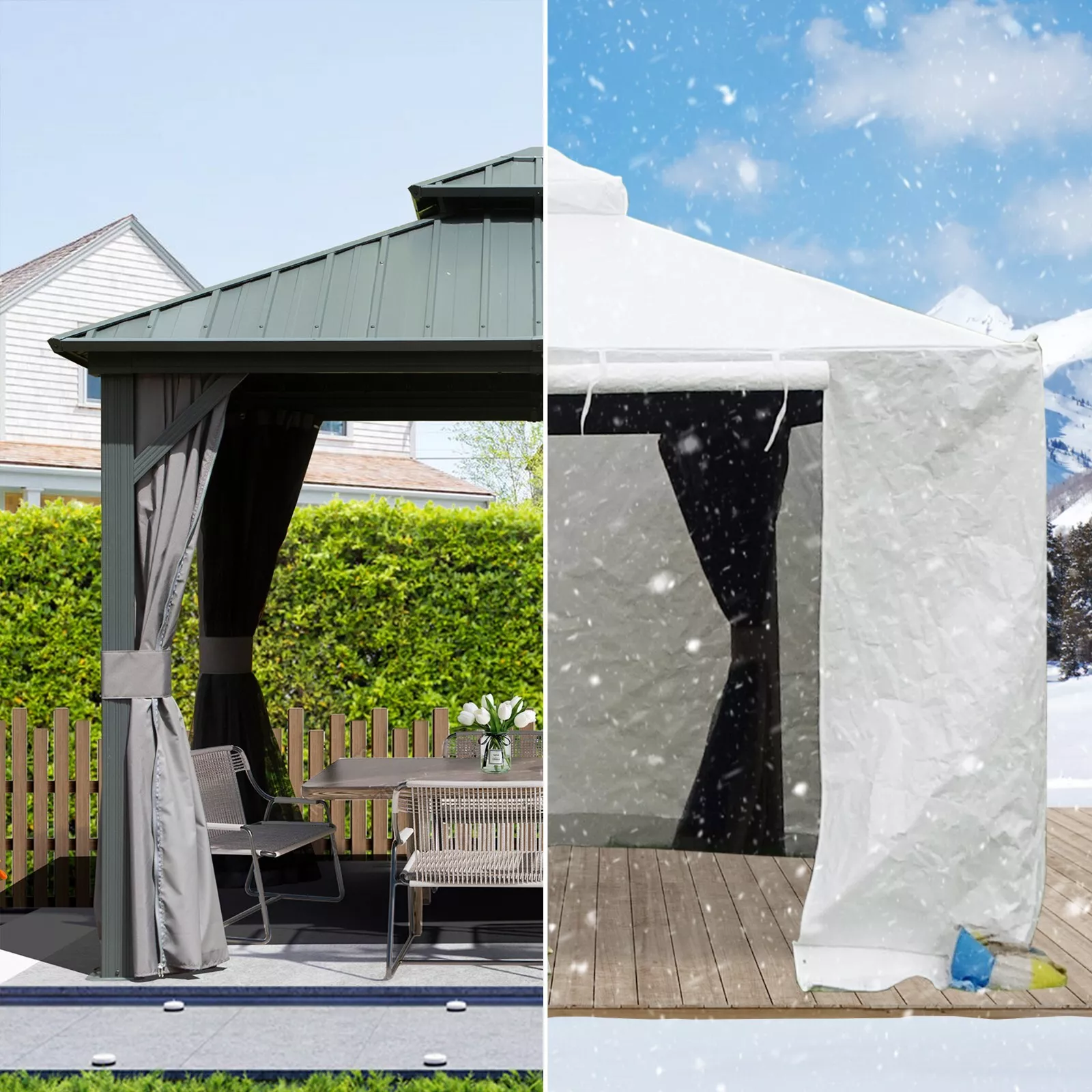 Gazebo Accessories Double Roof Universal Winter Gazebo Cover for Hardtop Gazebos,Enclosed Cover with Sidewalls and Mesh Windows Waterproof (White)