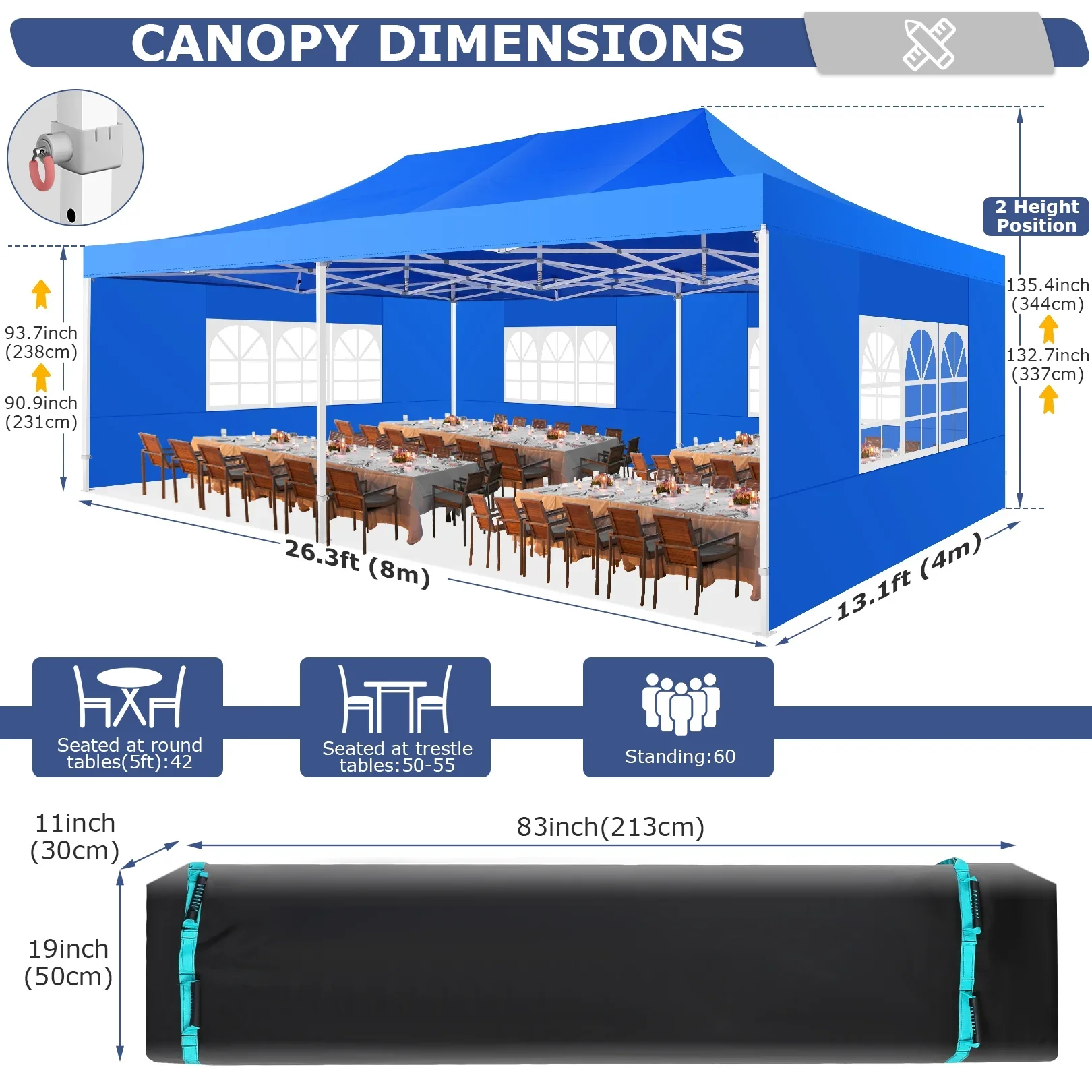 COBIZI 10x20 Heavy Duty Pop up Canopy Tent with 6 sidewalls Easy Up Commercial Outdoor Canopy Wedding Party Tent for Beach All Season Wind & Waterproof Gazebo with Roller Bag,Black(Frame Thickened)
