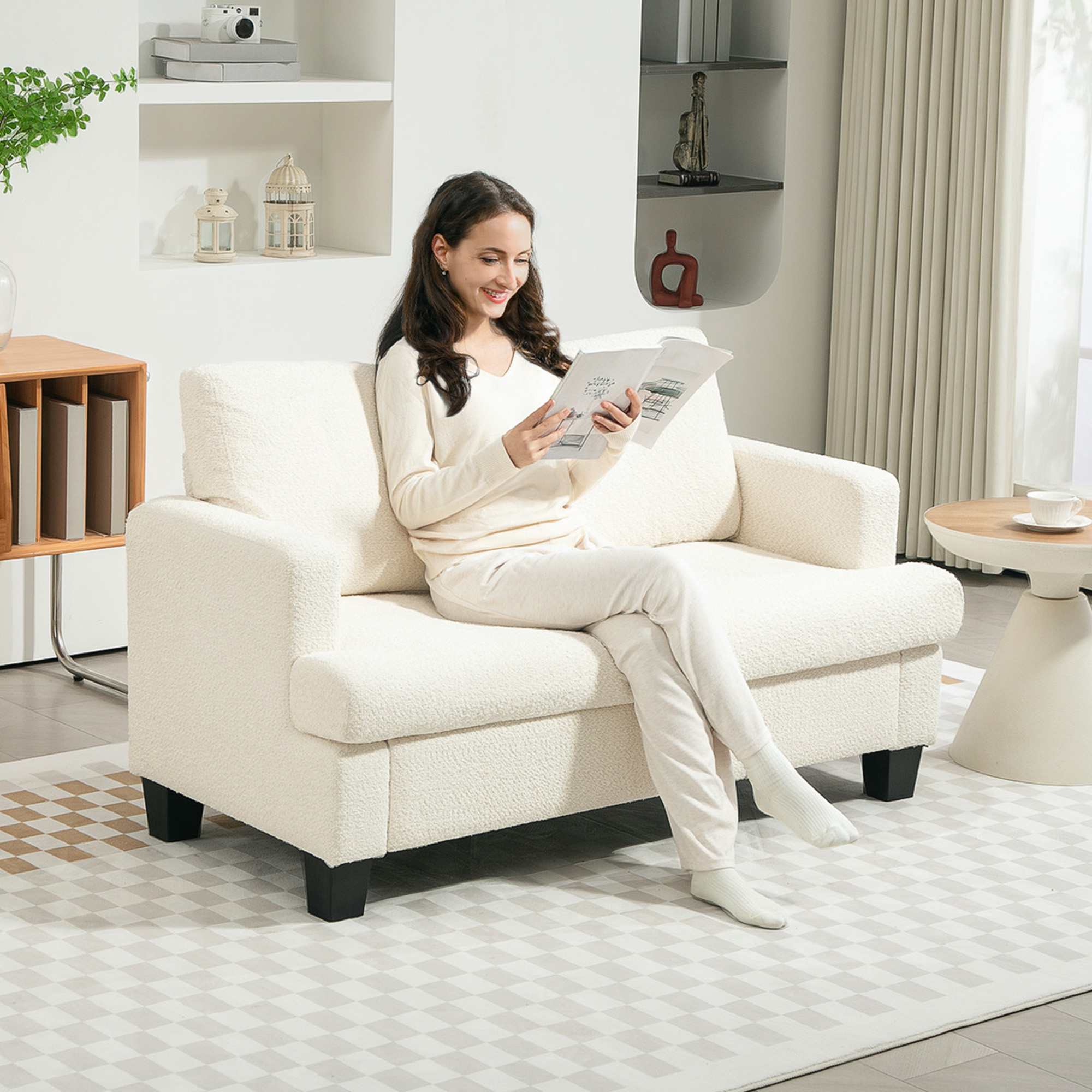 HOMCOM 54.3" Loveseat Sofa, Small Couch with Cushions, Cream White