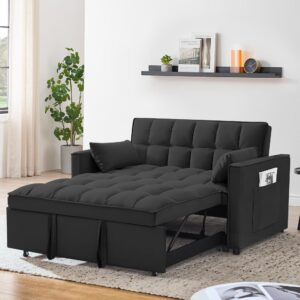 55 in Convertible Futon Sofa Bed, Modern Loveseat Sleeper Sofa Couch with Pull - Out Sofa Bed for Living Room, Small