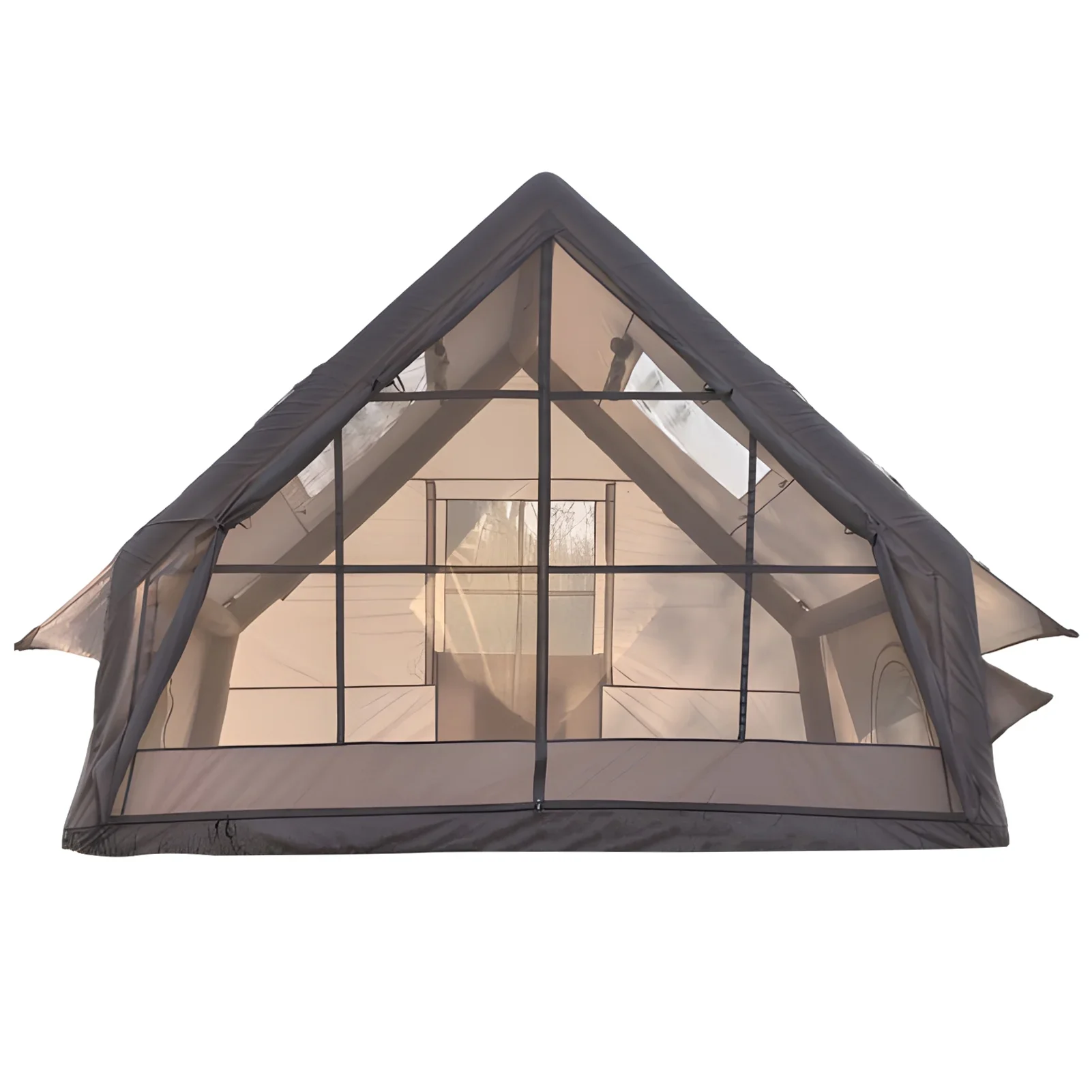 Wilitto Inflatable Tent for Camping, 1-6 Person Blow-up Air Tent, Easy Setup Waterproof Windproof Cabin Tent, 4 Seasons Family Glamping Tent House _Beige