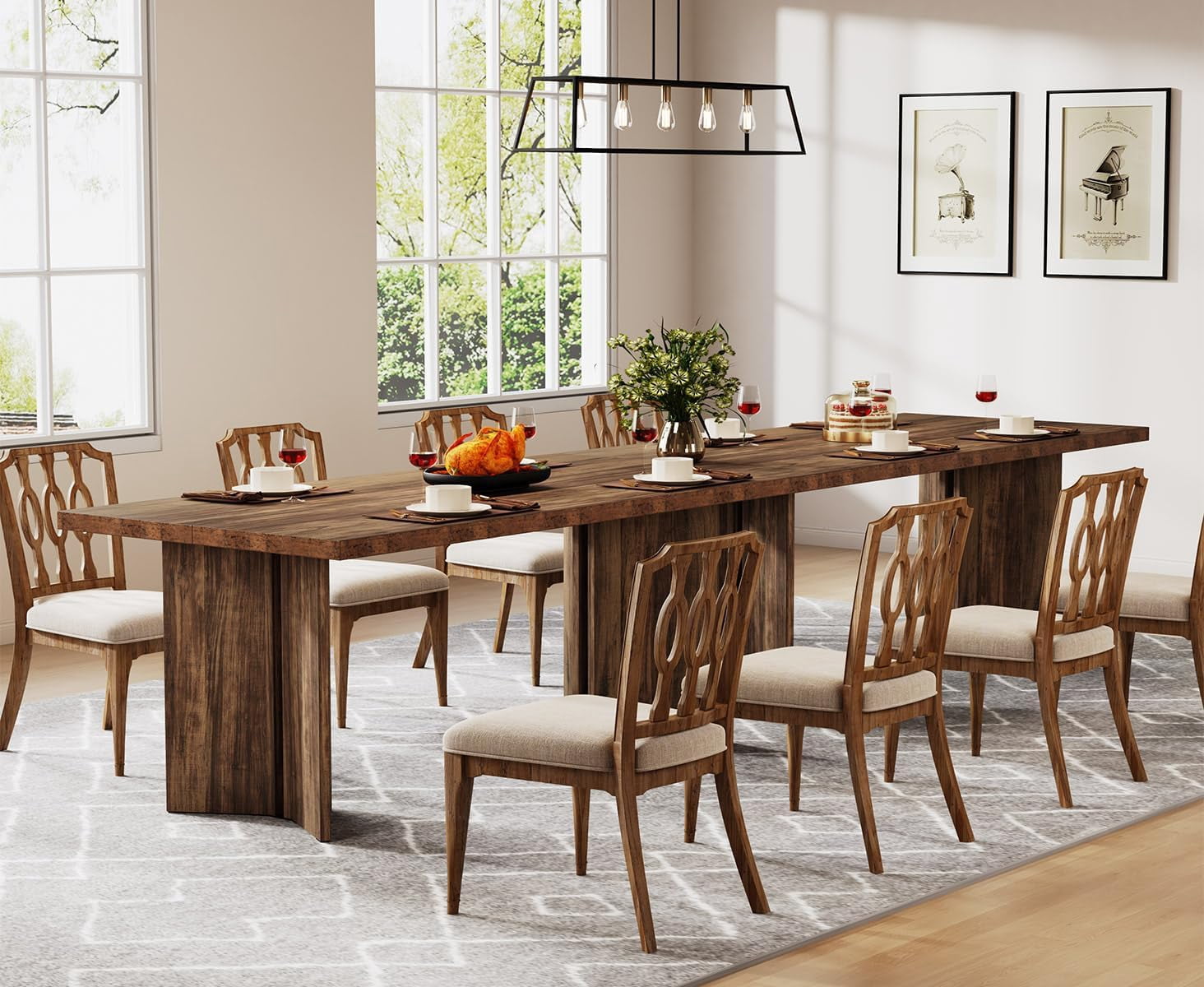 Tribesigns 63" Dining Table, Rustic Wood Dinner Eating Table for Kitchen, Dining Room