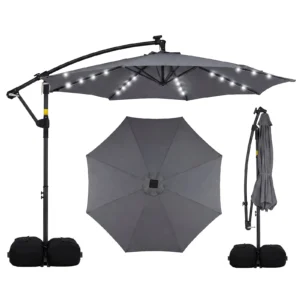 Costway 10 FT Solar Offset Hanging Umbrella Patio Cantilever Umbrella with 32 LED Lights