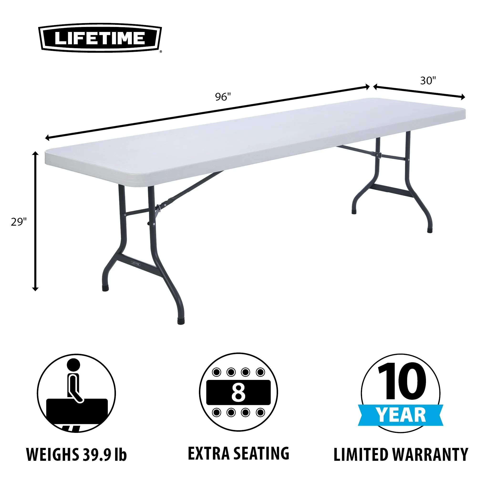 Lifetime Combo Set of (4) 8-Foot Rectangle Folding Tables & (32) Chairs, Indoor/Outdoor Use, White (80147)