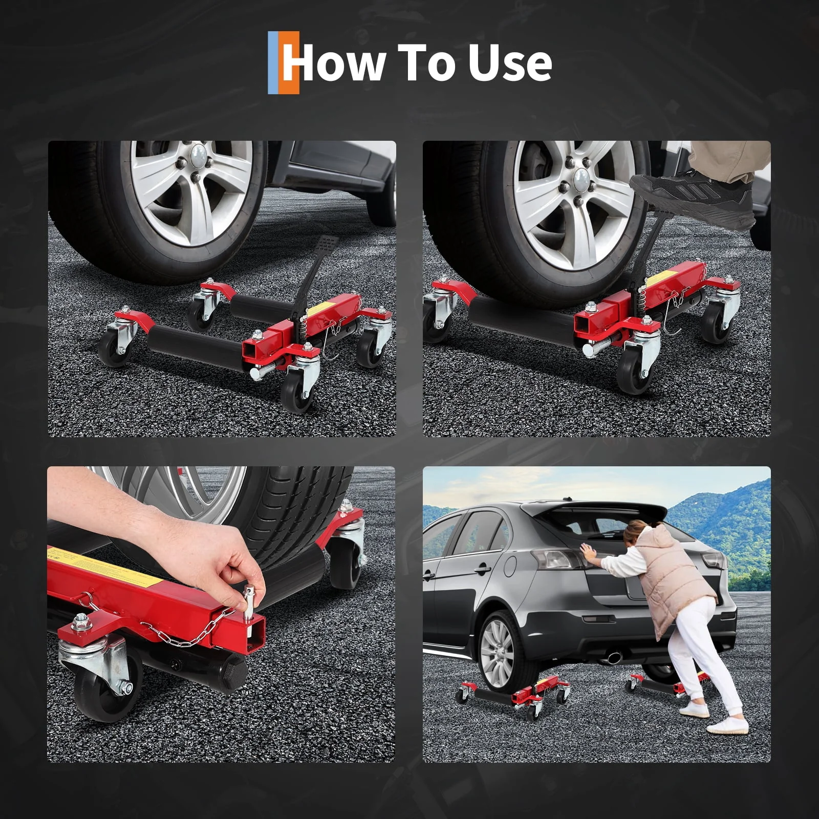 Wheel Dolly Jack Set – Hydraulic 1500 lb 2-Pack – Foot Pedal Lift & 360° Casters – Q235 Steel – Cars, SUVs, Trucks & ATVs – Rust Resistant – Auto Repair