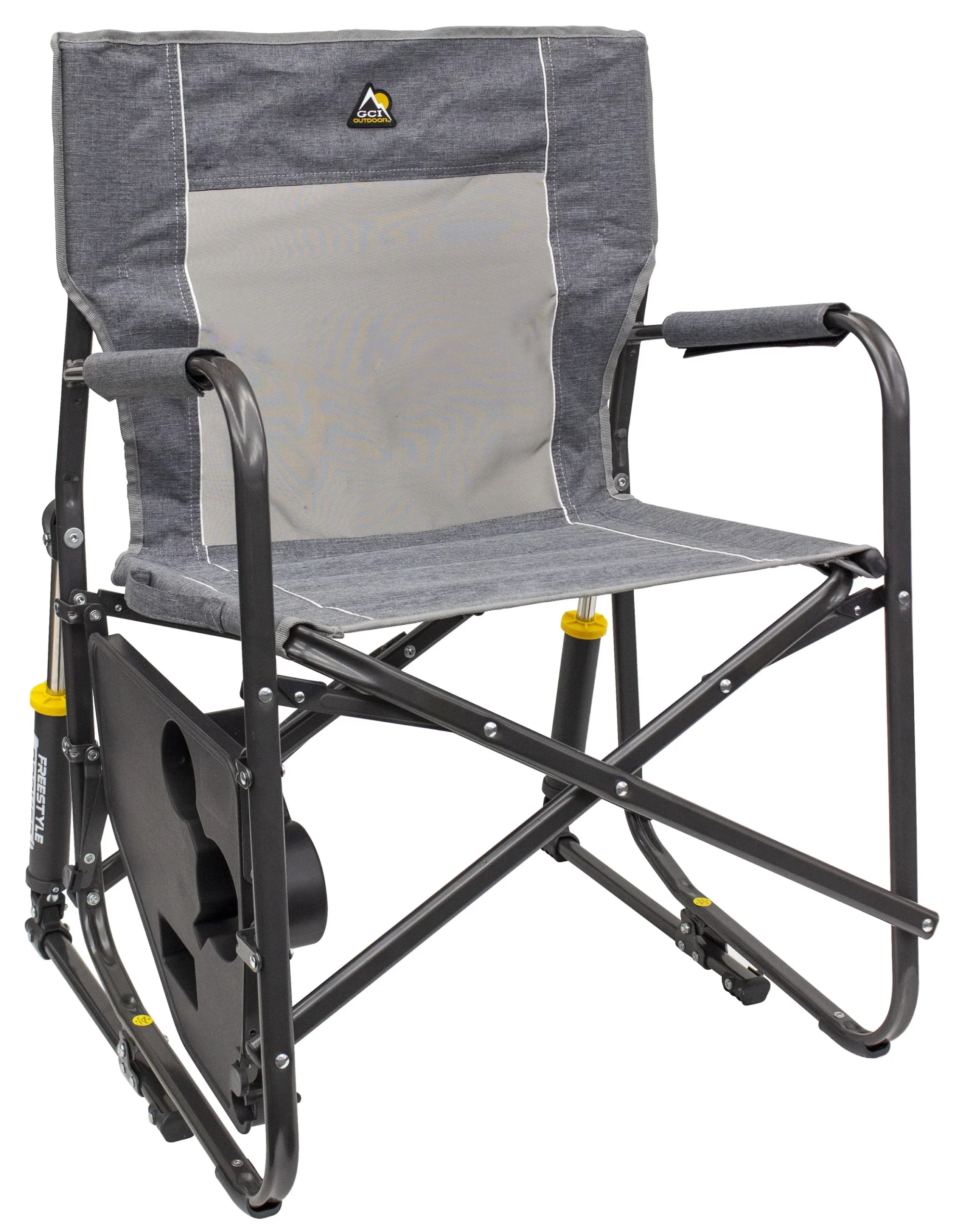 GCI Outdoor Freestyle Rocker with Side Table Foldable Rocking Camp Chair, Heathered Pewter