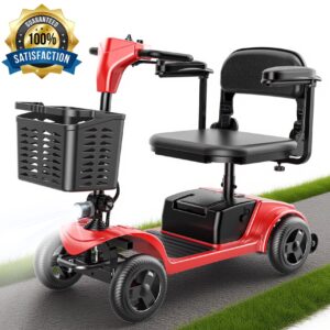 iScooter 4 Wheel Mobility Scooter for Seniors, Wider Seats & Foldale Electric Wheelchair Device for Travel, Upgraded for Superior Performance, Red