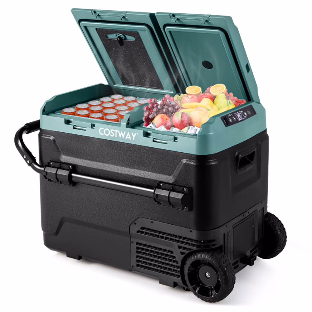 Spaco Dual Zone 12V Car Refrigerator for Vehicles Camping Travel Truck RV Boat Outdoor and Home Use-Green, Quart Portable Freezer Electric Cooler Car Refrigerator