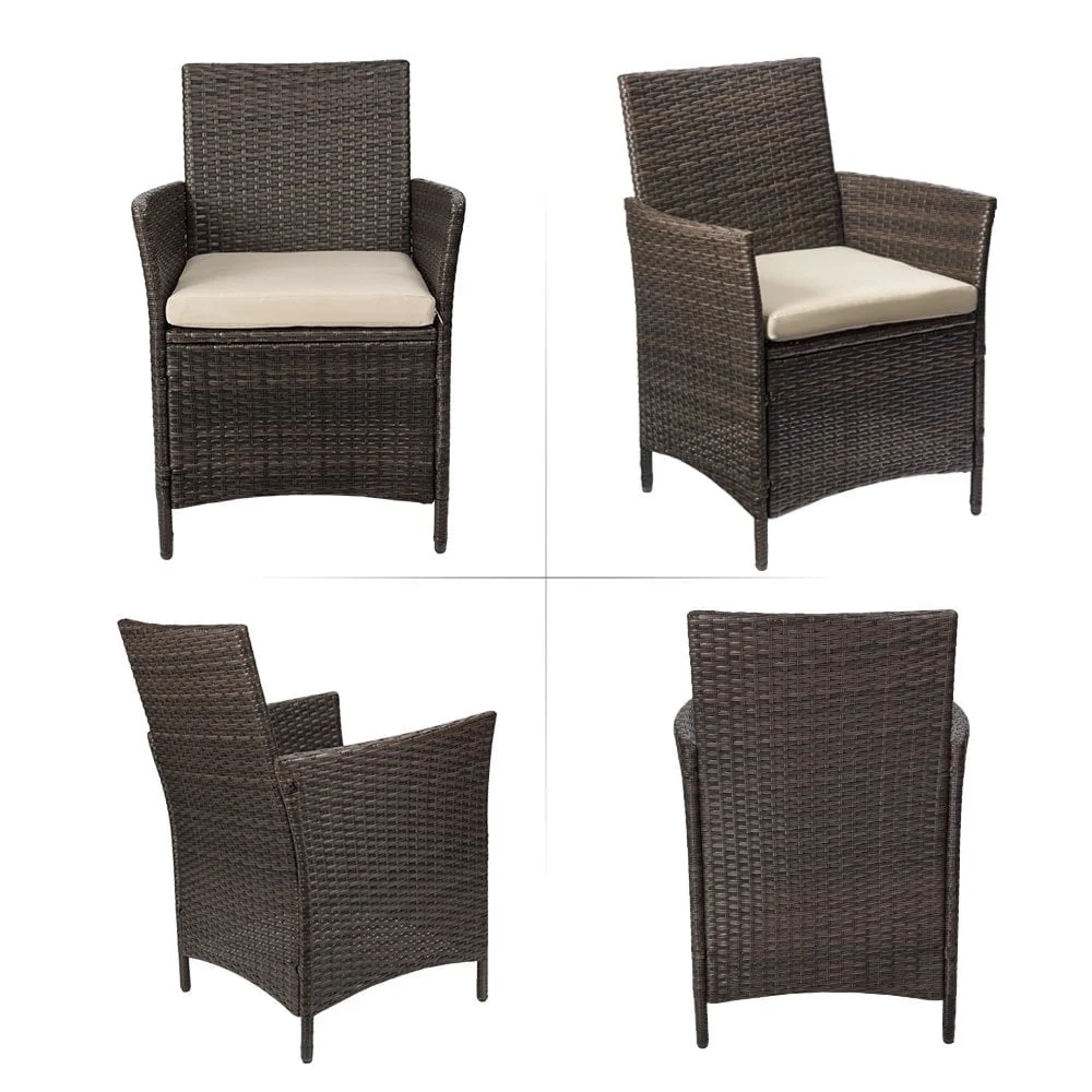 Homall 3 Pieces Outdoor Patio Furniture PE Rattan Wicker Table and Chairs Set Bar Set with Cushioned Tempered Glass, Brown/Beige, 2