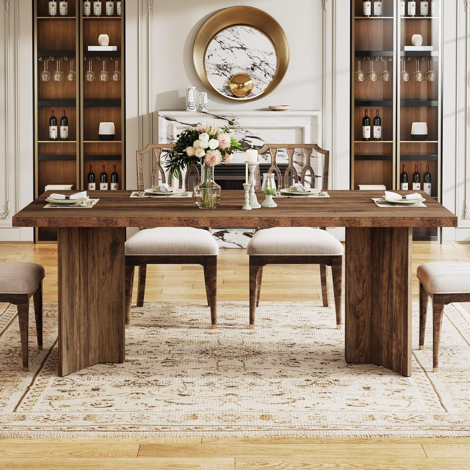 Tribesigns 63" Dining Table, Rustic Wood Dinner Eating Table for Kitchen, Dining Room