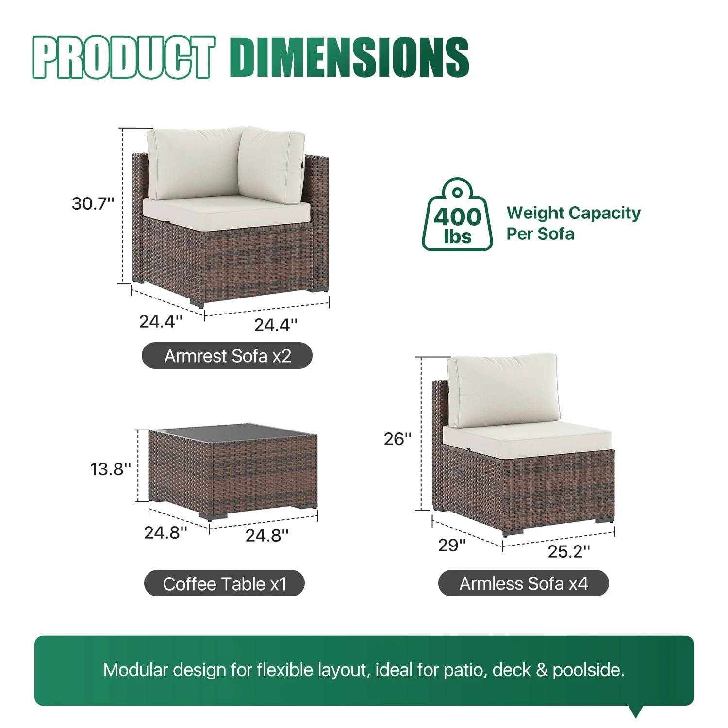 Clouddwell 7 Piece Outdoor Patio Furniture Set, Wicker Rattan Patio Sectional Sofa Sets, Off White