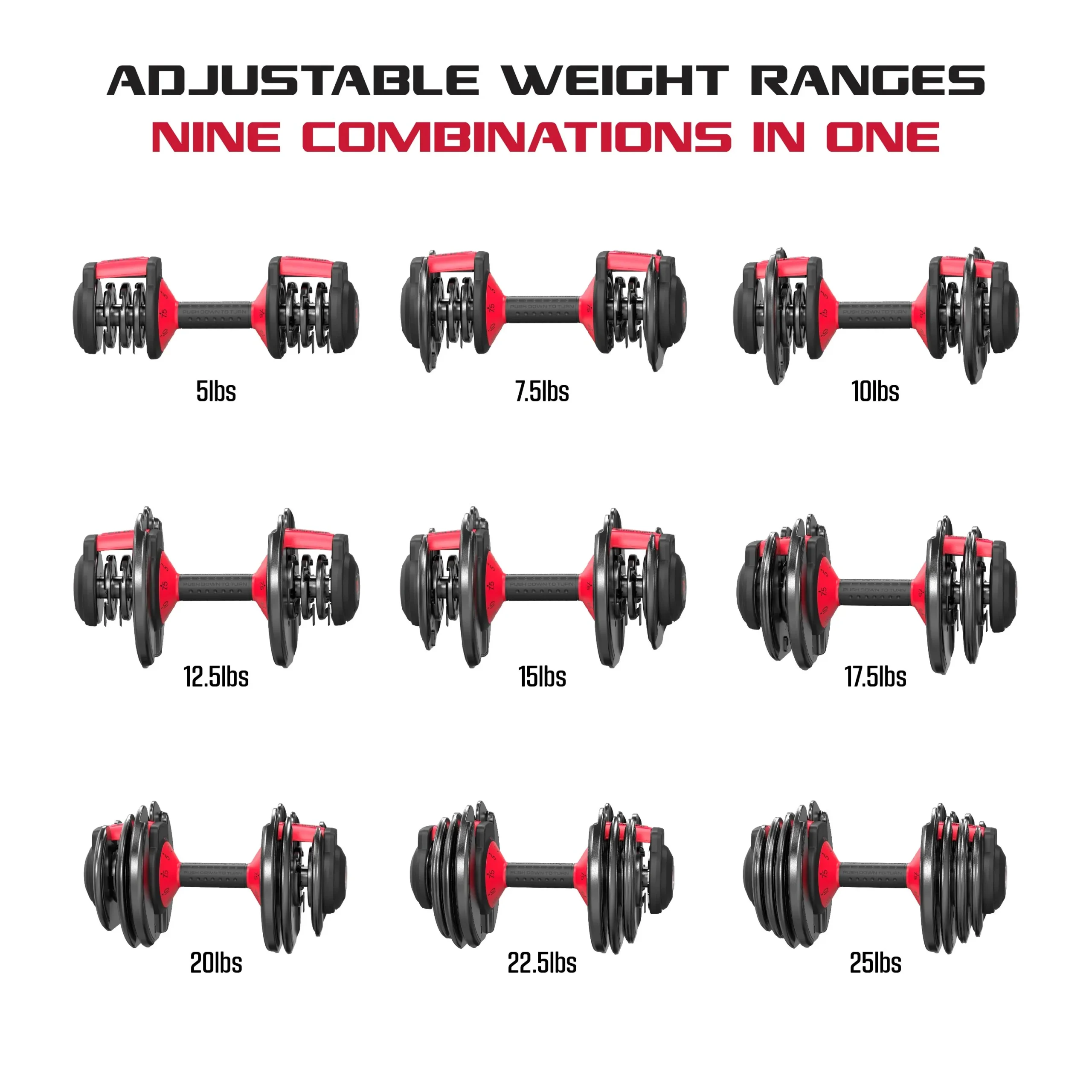 FitRx Adjustable Dumbbells 2-Pack, 25lb SmartBell Dumbbell Set with 9-in-1 Quick-Select Weights, 2.5lb Increments for Home Gym