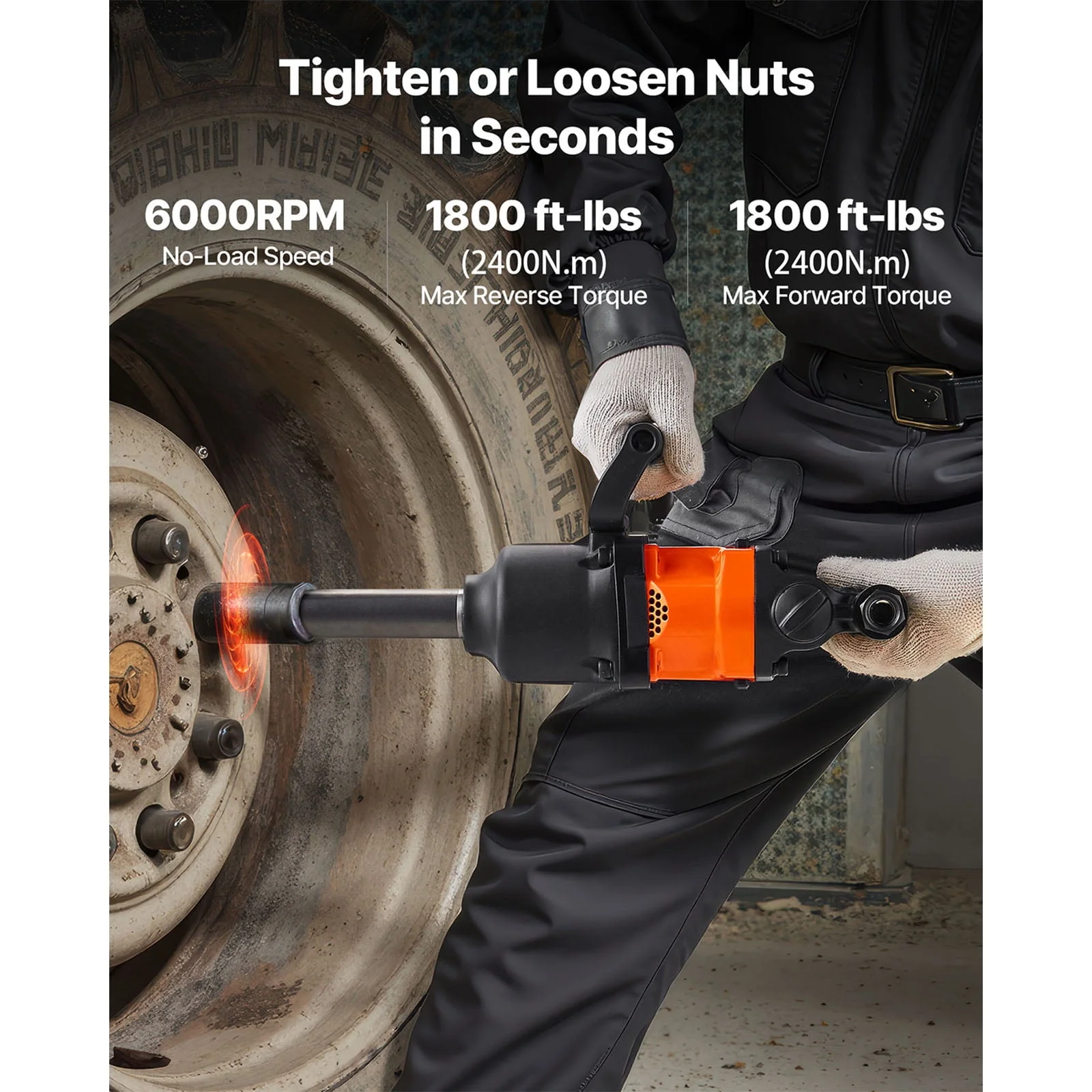KFFKFF 1 Inch Air Impact Wrench, Up to 1800 ft-lbs Nut-Busting Torque, 18.7 lbs Lightweight Pneumatic Impact Gun with 6" Extended Anvil