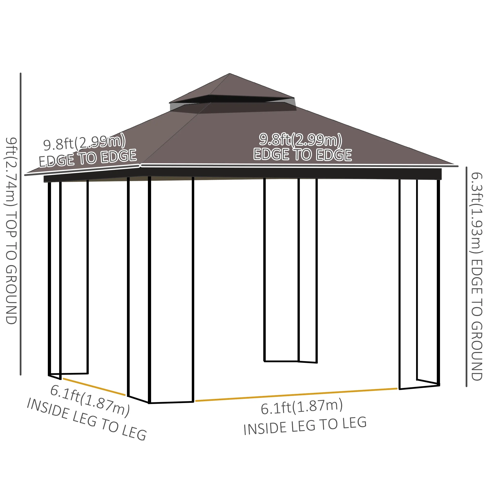 Outsunny 10'x10' Soft-top Patio Gazebo Deck Canopy, Coffee