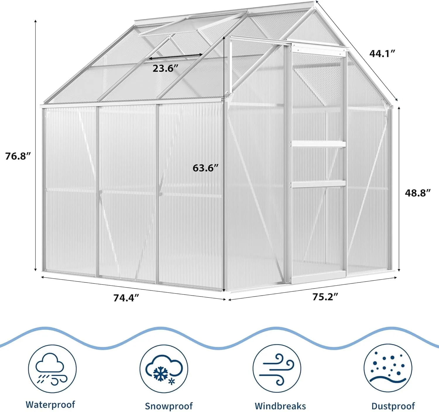 Heavy Duty Polycarbonate Greenhouse 6x6 FT – Sturdy Aluminum Frame, Lockable Sliding Door, Adjustable Roof Vent, Rain Gutter – Walk-In Outdoor Garden Greenhouse for All Weather, Patio, Backyard, Black