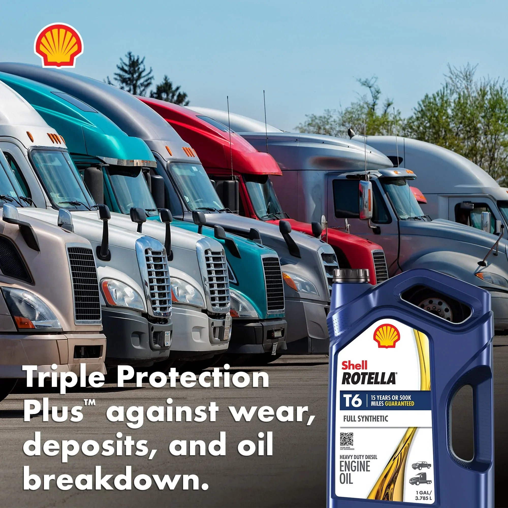 (3 Pack) Shell Rotella T6 Full Synthetic 15W - 40 Motor Oil, 1 Gallon (3 Pack)